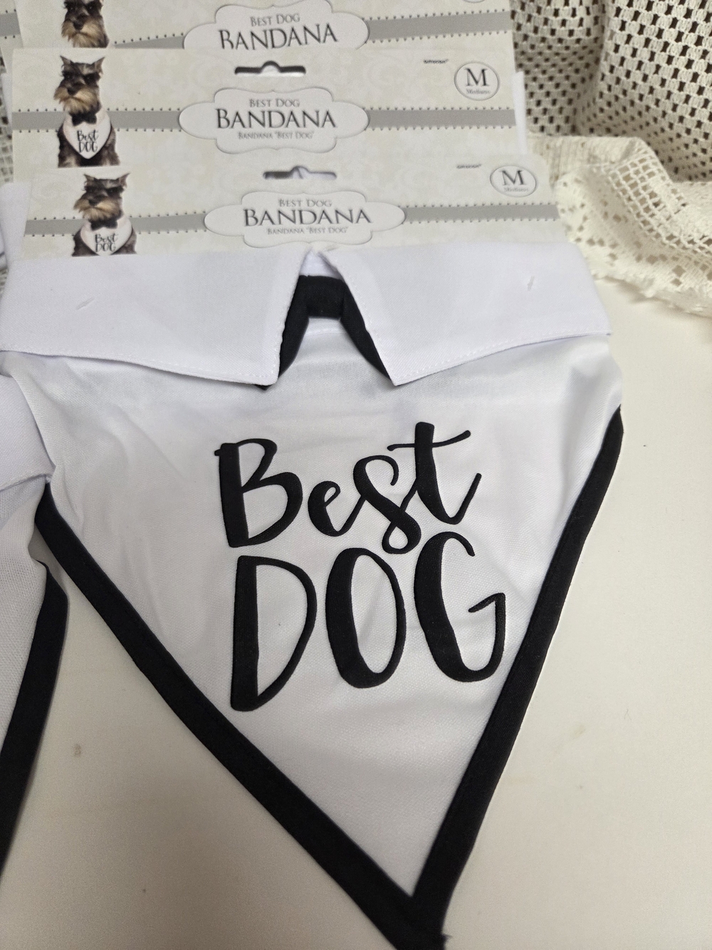Best Dog White Bandana Collar - Classic Black Trim. Set Of 8 - Picture 3 of 6